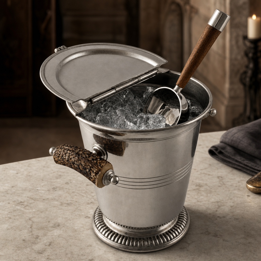 Pewter Ice Bucket with Antler Handles 4