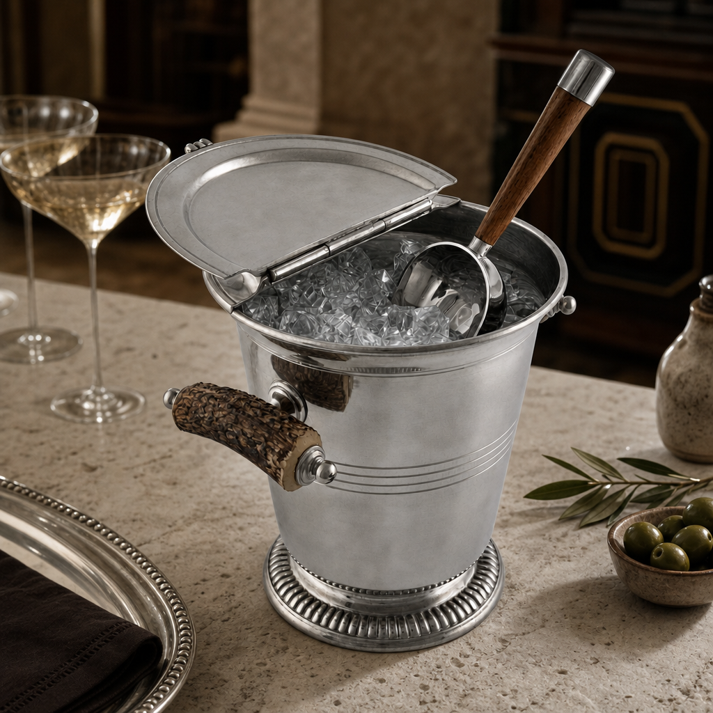 Pewter Ice Bucket with Antler Handles 8