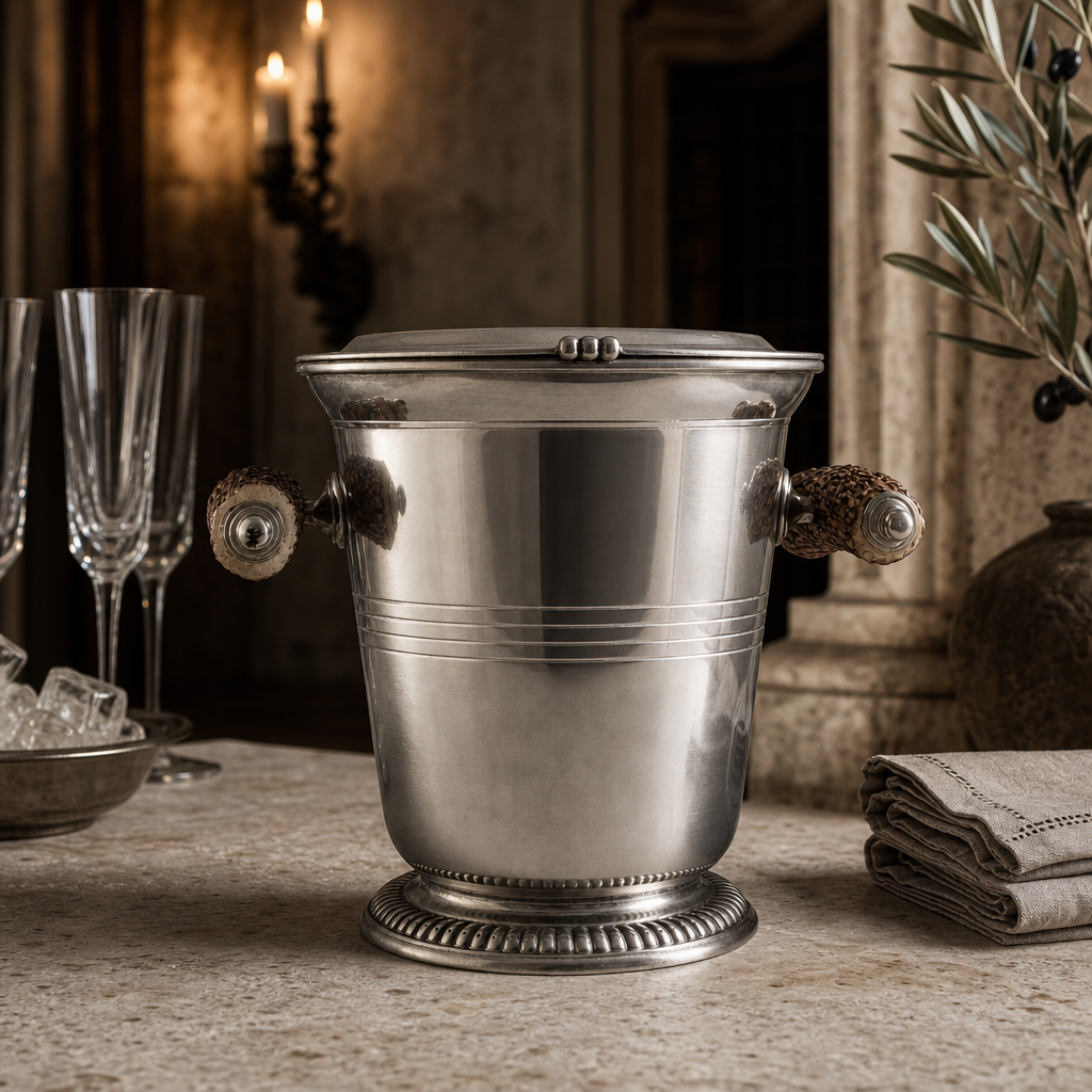 Pewter Ice Bucket with Antler Handles 9