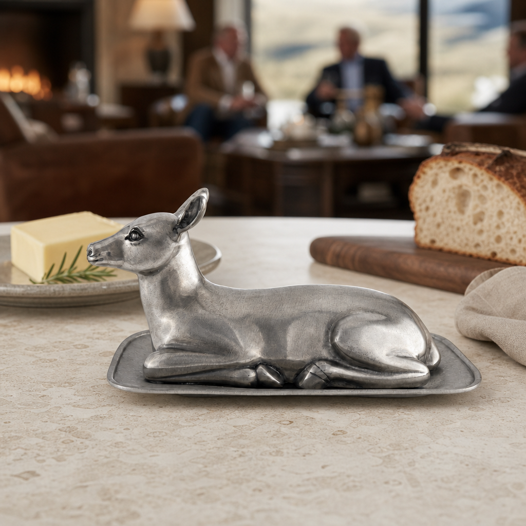 Pewter Doe Butter Dish 8
