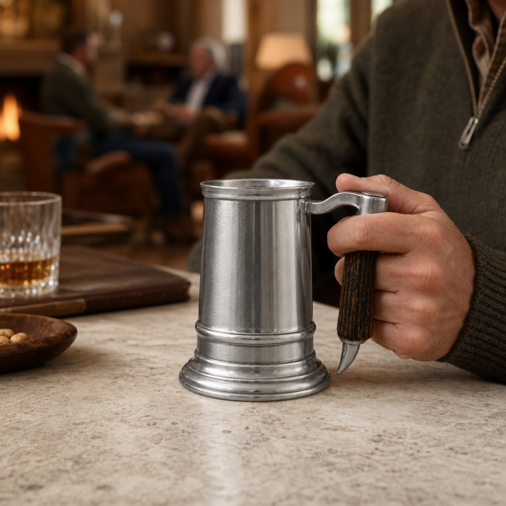 Straight English Pewter Mug Composite Antler Handle 6
