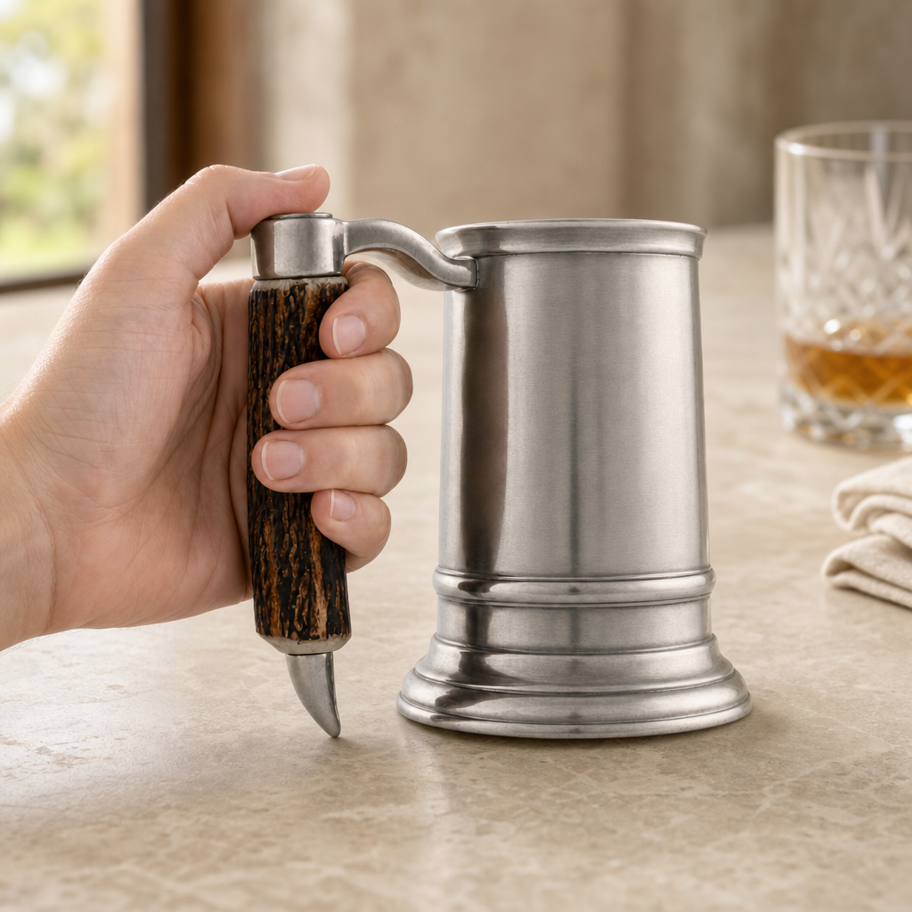 Straight English Pewter Mug Composite Antler Handle 3
