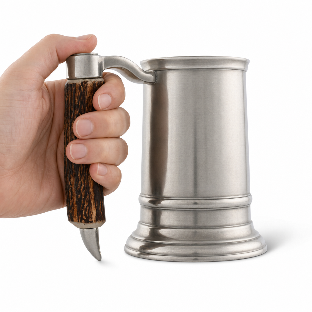 Straight English Pewter Mug Composite Antler Handle 11
