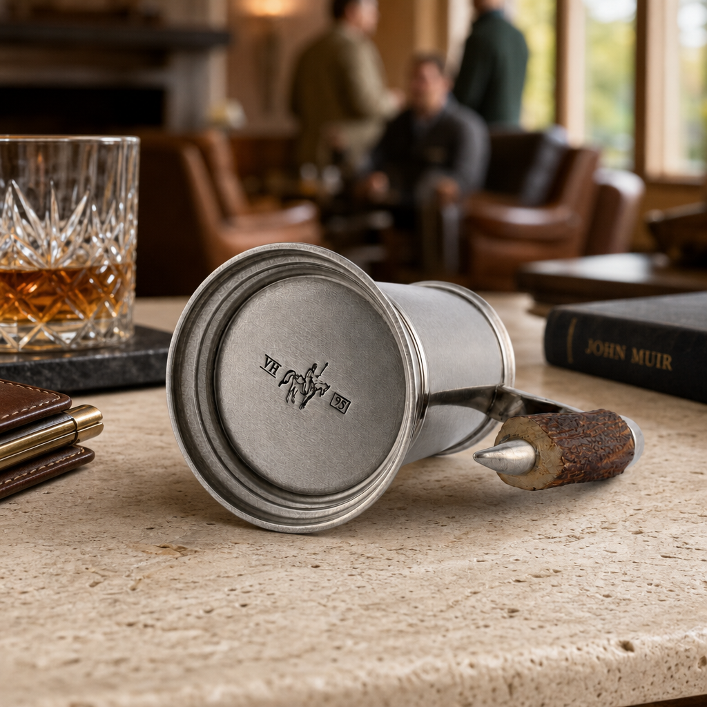 Straight English Pewter Mug Composite Antler Handle 9