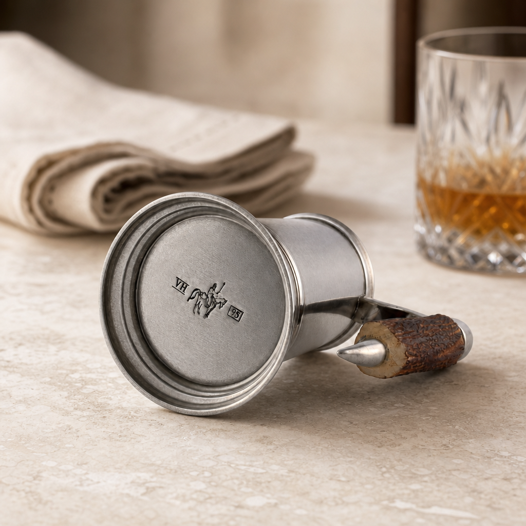 Straight English Pewter Mug Composite Antler Handle 5