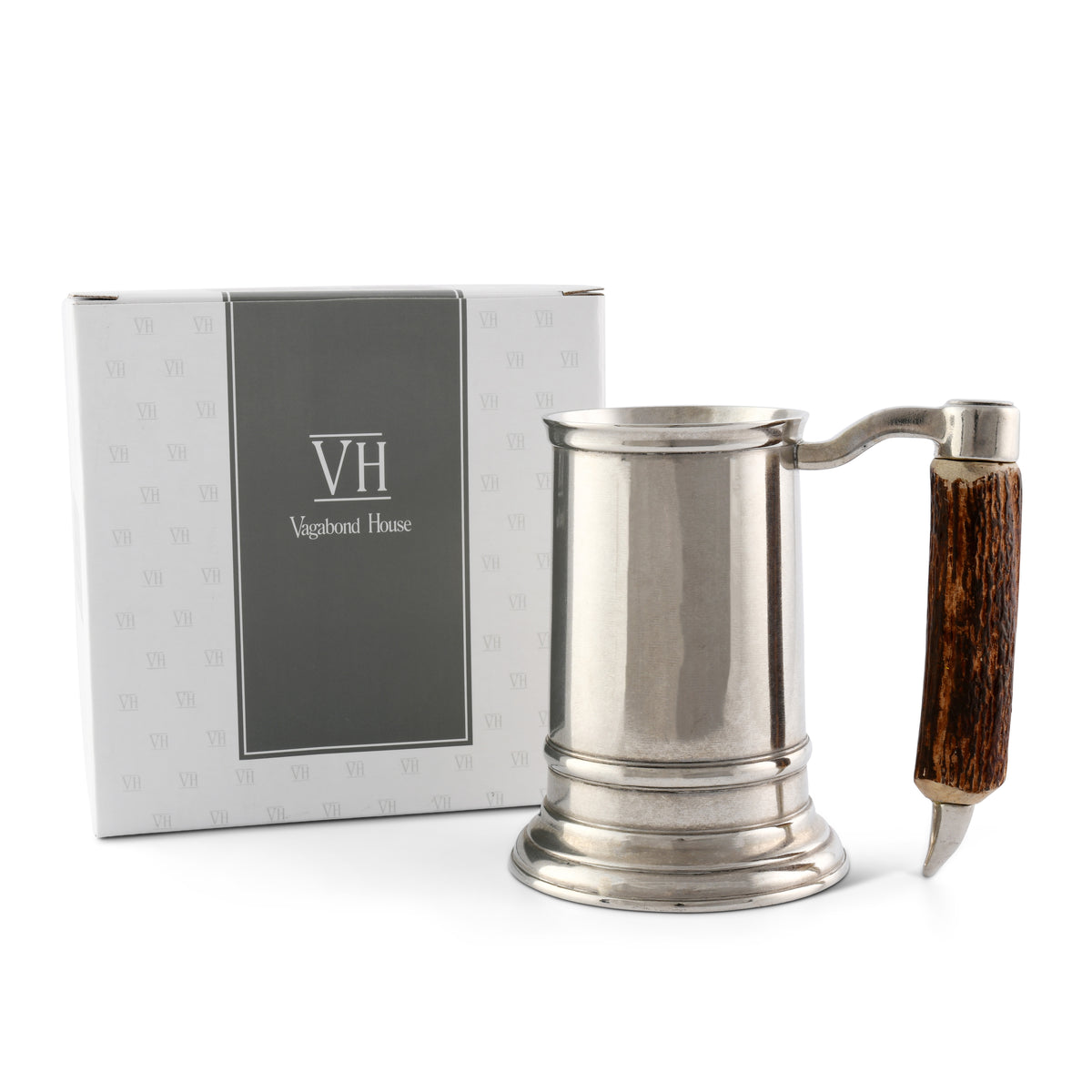 Straight English Pewter Mug Composite Antler Handle 10