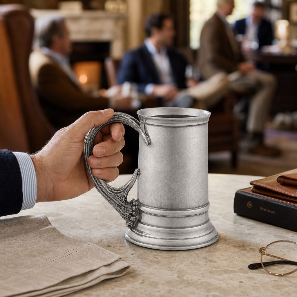 Pewter English Mug with Pewter Antler Handle 5