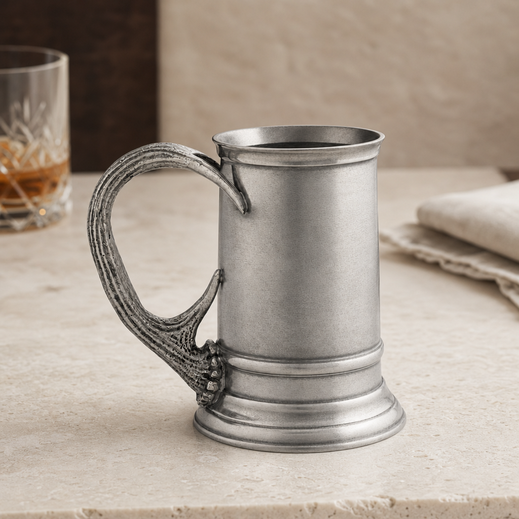 Pewter English Mug with Pewter Antler Handle 1