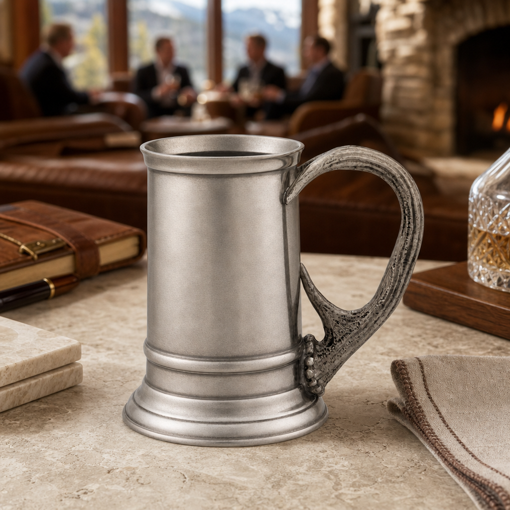 Pewter English Mug with Pewter Antler Handle 6