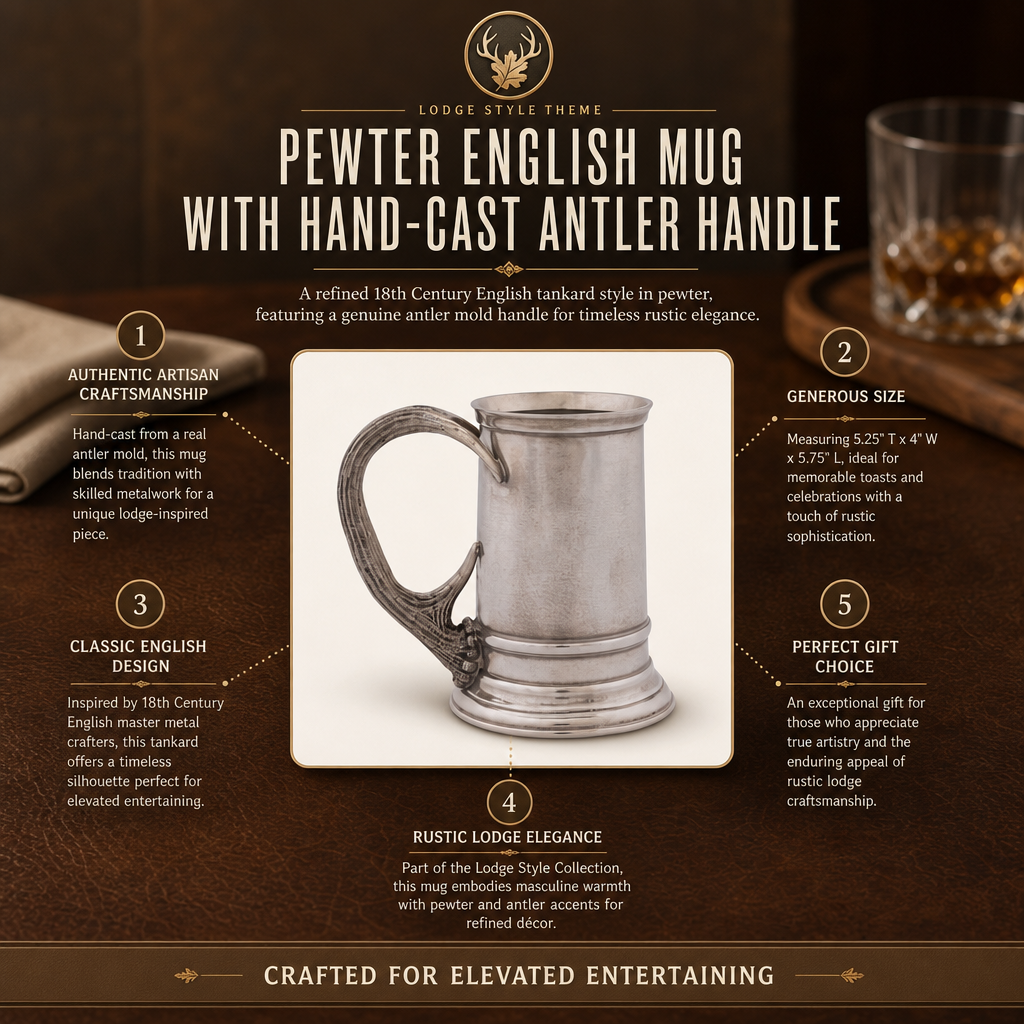 Pewter English Mug with Hand-Cast Antler Handle
