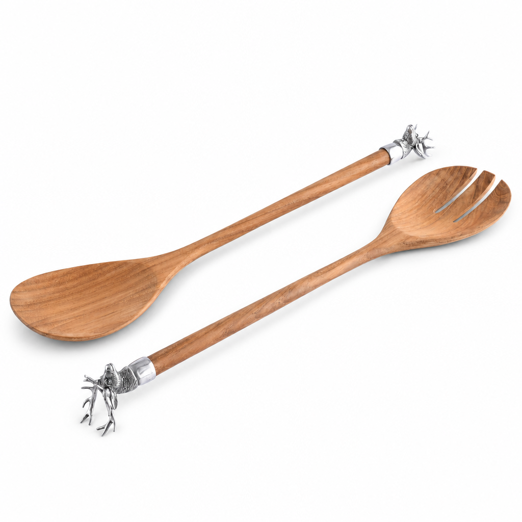 Elk Head Wood Salad Servers 1