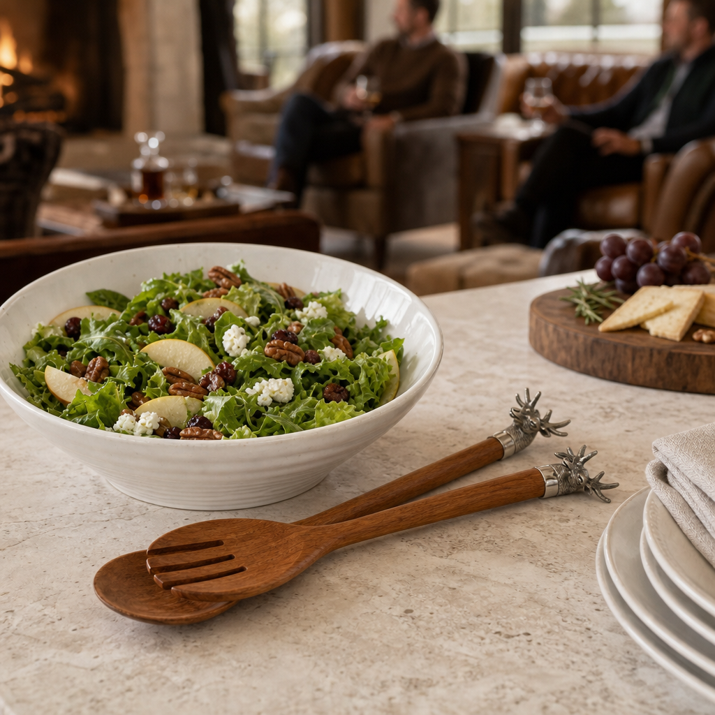 Elk Head Wood Salad Servers 7