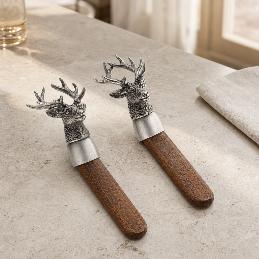 Elk Head Wood Salad Servers 5