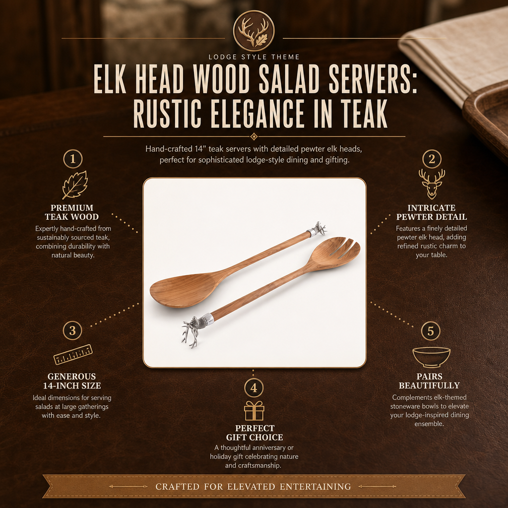 Elk Head Wood Salad Servers: Rustic Elegance in Teak