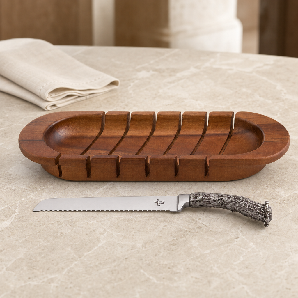 Oval Bread Board with Antler Knife 1