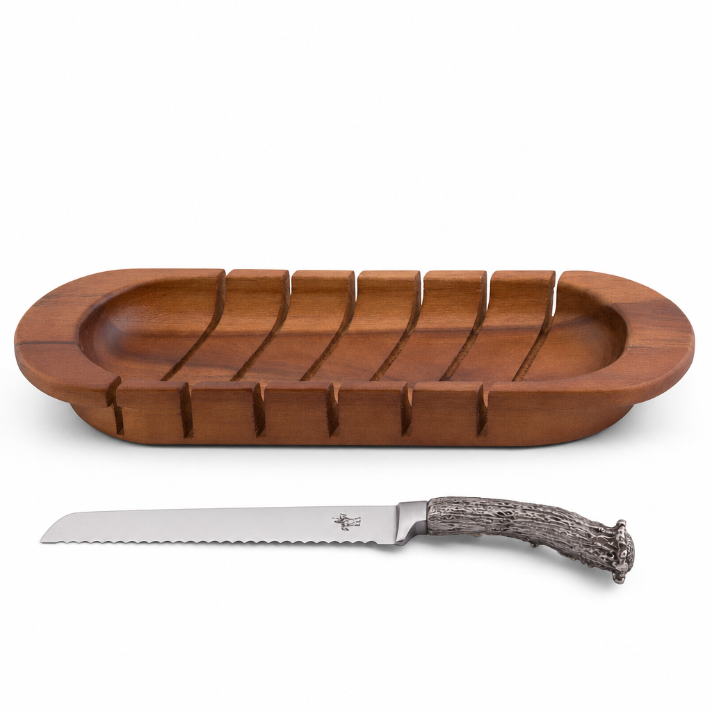 Oval Bread Board with Antler Knife 1