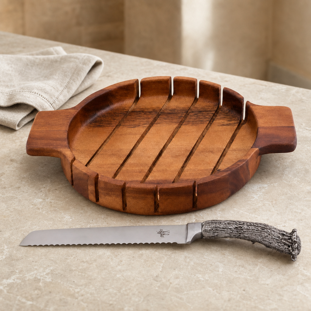 Round Bread Board with Antler Knife 1