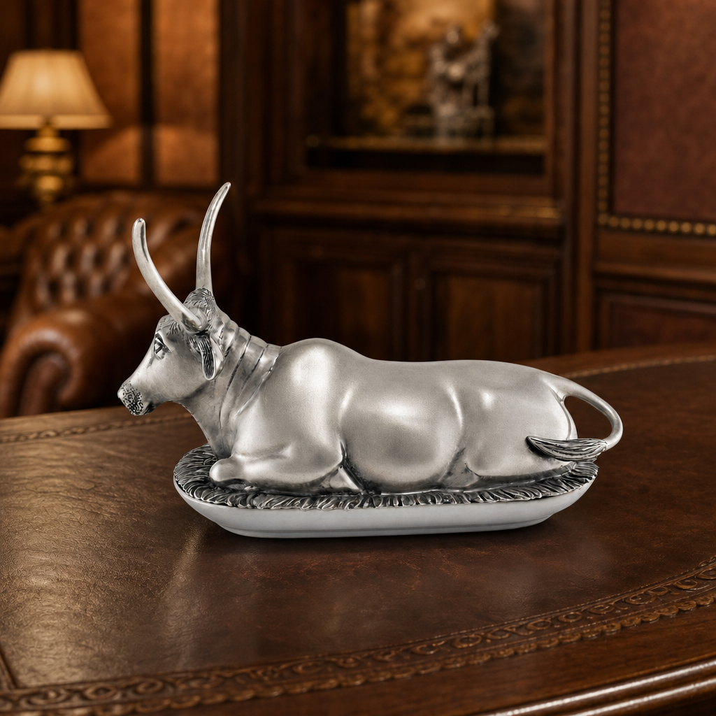 Pewter Longhorn Steer Butter Dish 8