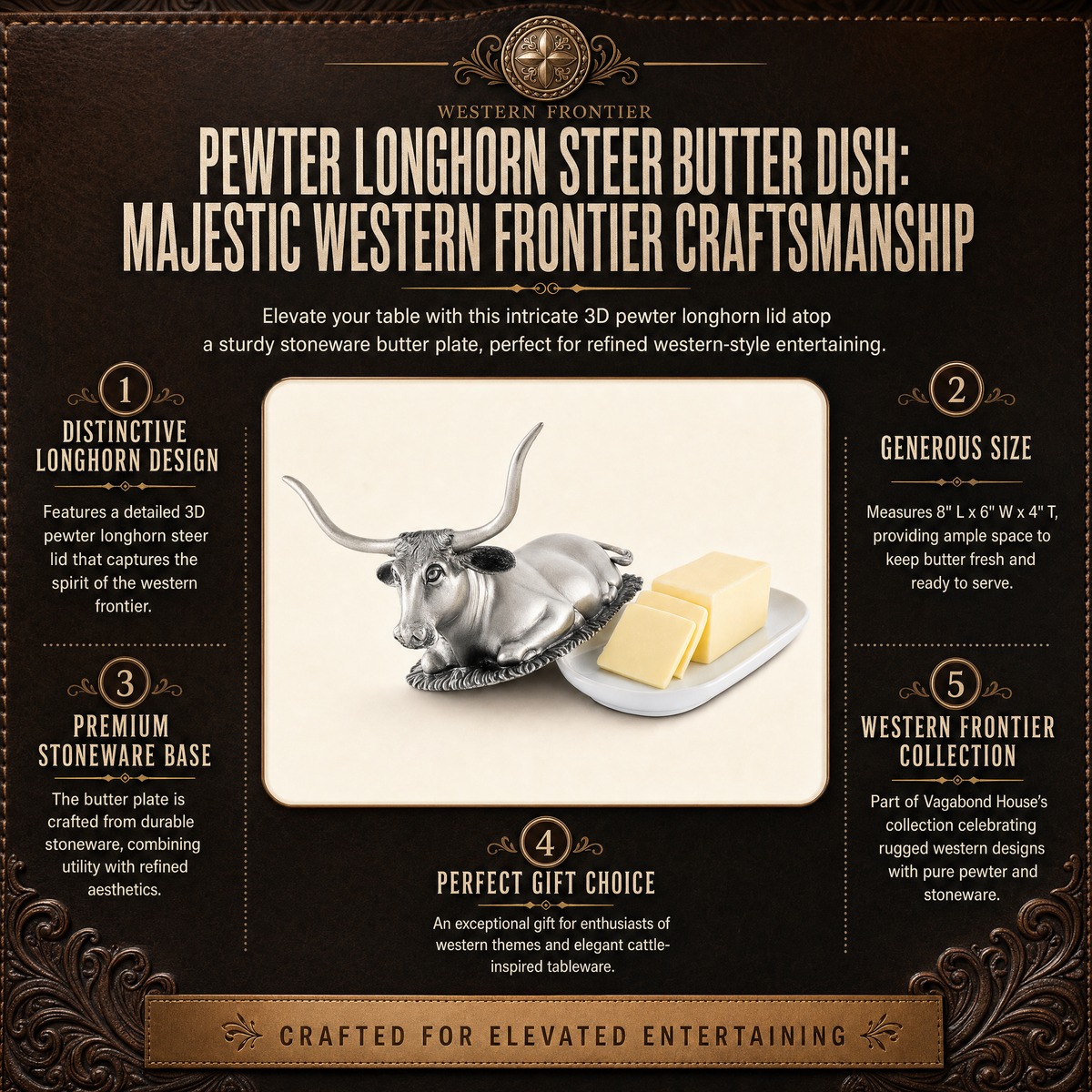 Pewter Longhorn Steer Butter Dish 12