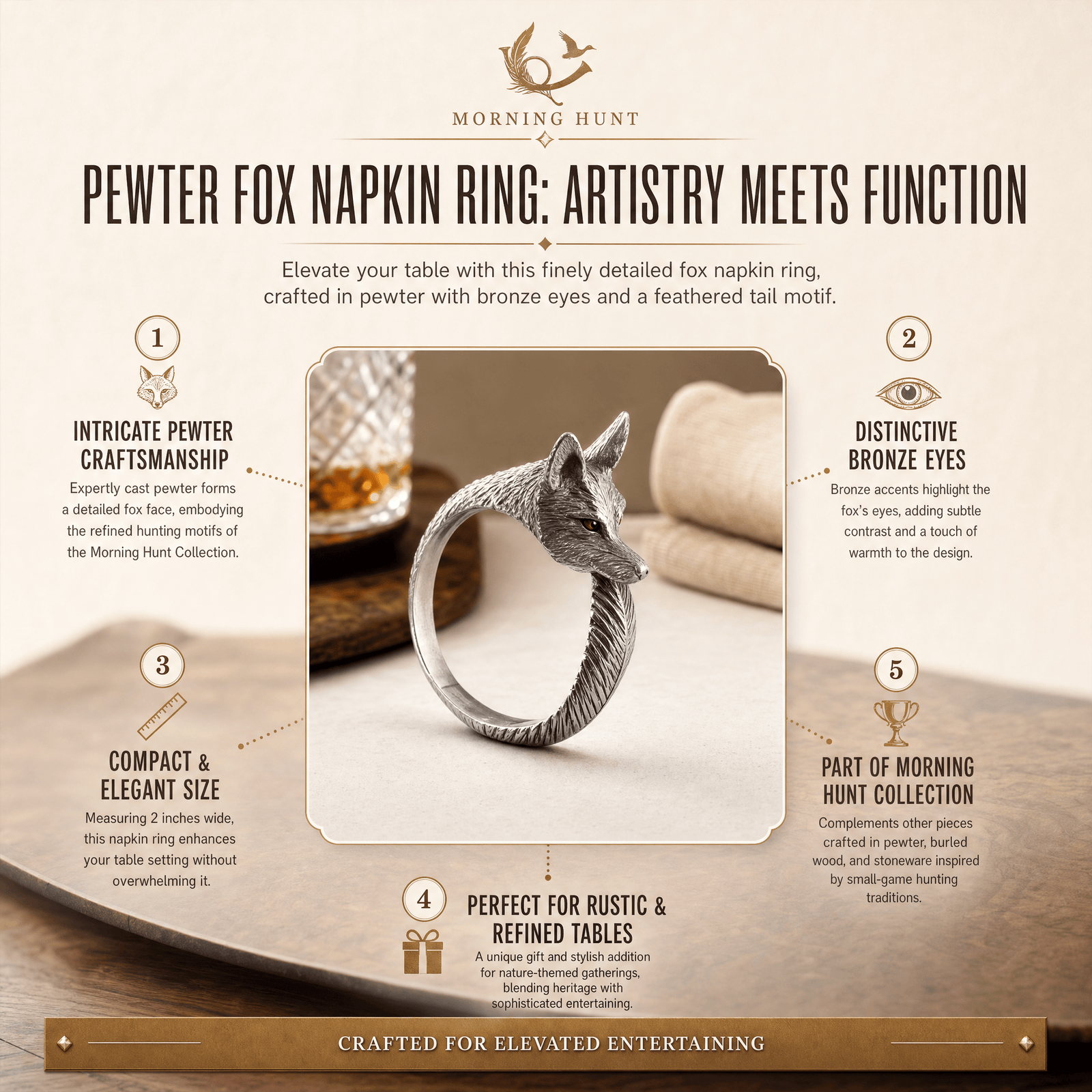 Pewter Fox Napkin Ring: Artistry Meets Function