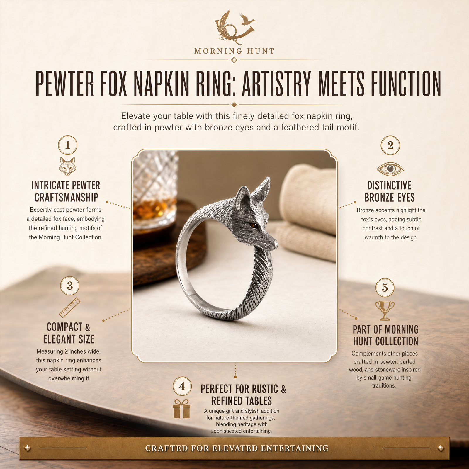 Pewter Fox Napkin Ring: Artistry Meets Function