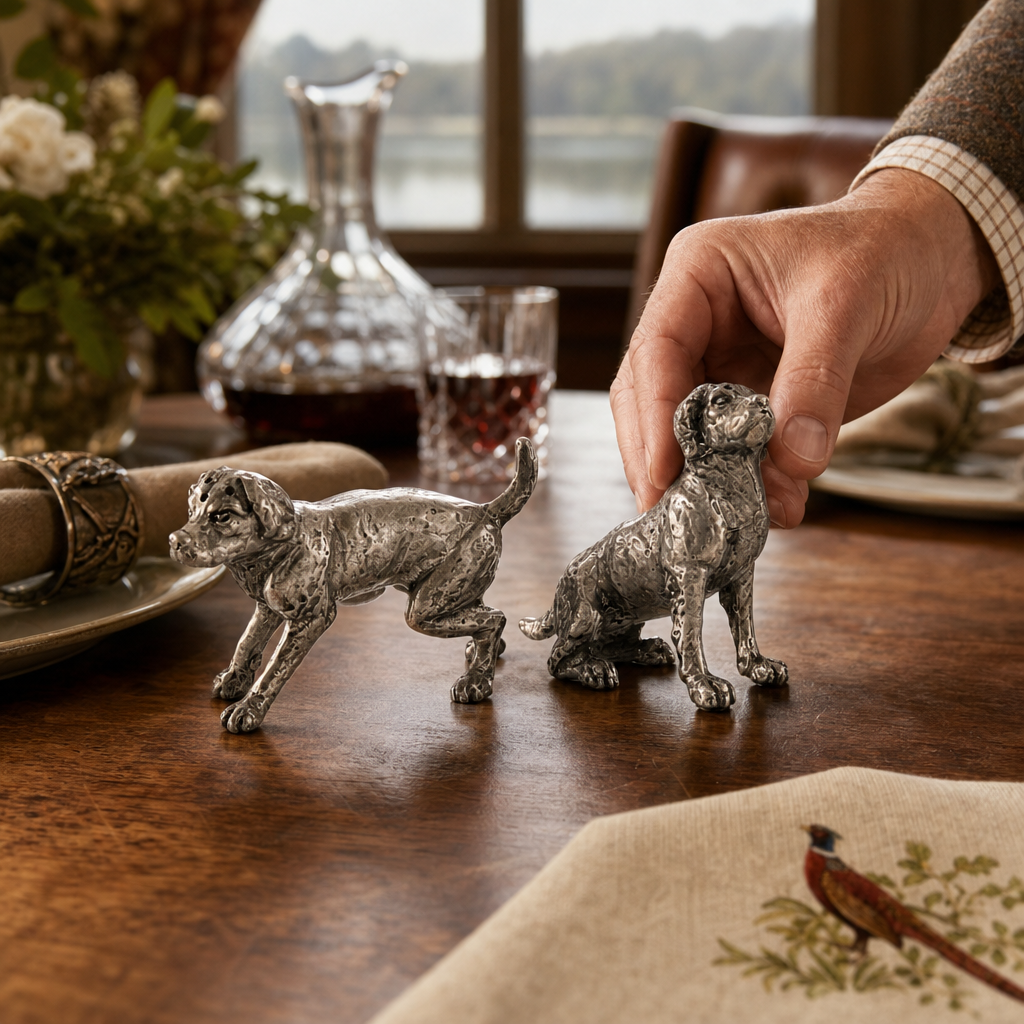 Pewter Spaniel Salt & Pepper Set 6