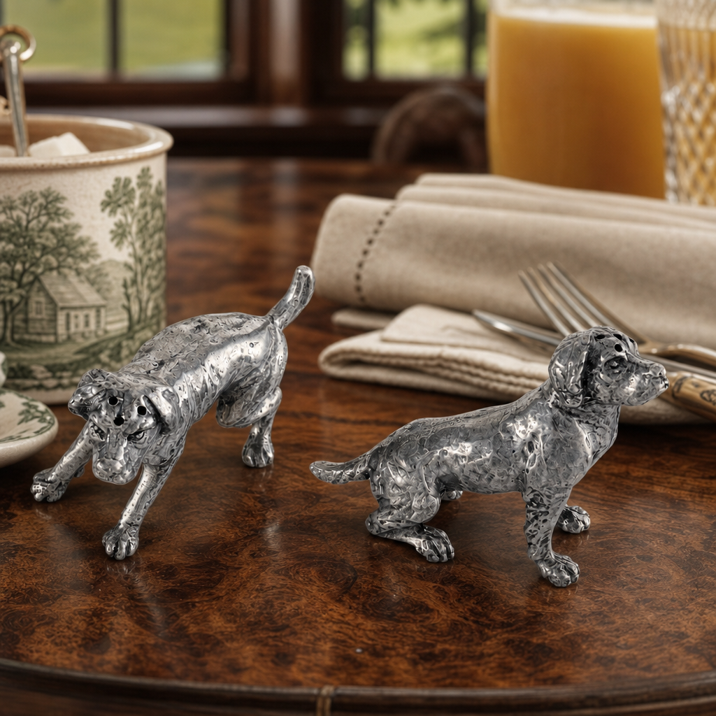 Pewter Spaniel Salt & Pepper Set 7
