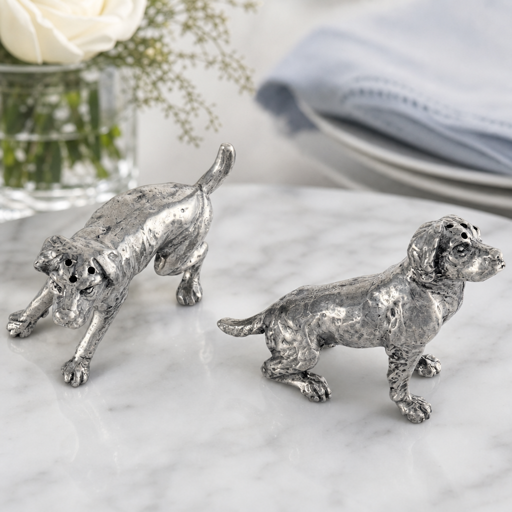 Pewter Spaniel Salt & Pepper Set 11