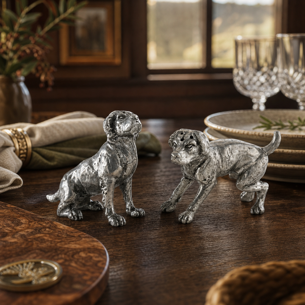 Pewter Spaniel Salt & Pepper Set 8
