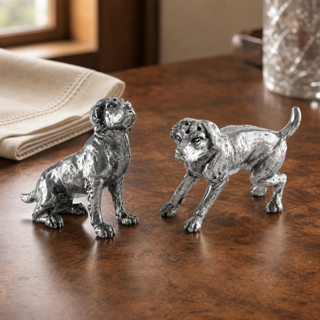 Pewter Spaniel Salt & Pepper Set 4