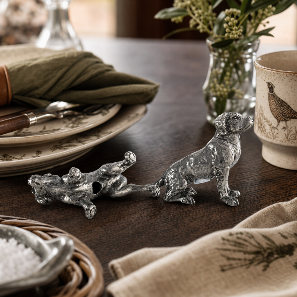 Pewter Spaniel Salt & Pepper Set 9