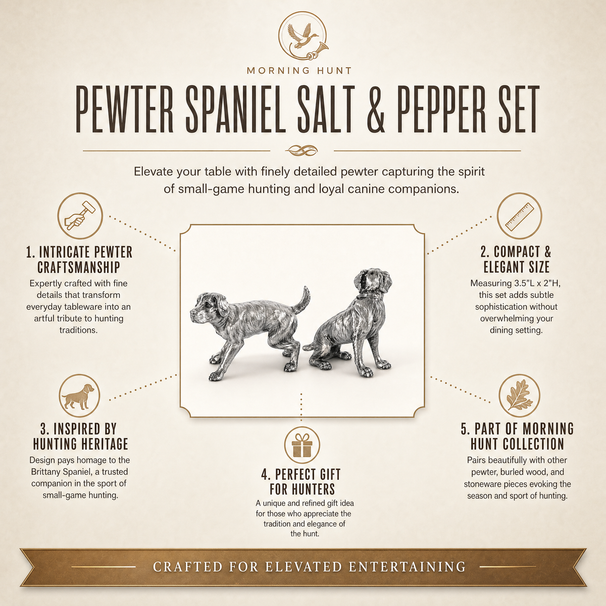 Pewter Spaniel Salt & Pepper Set 12