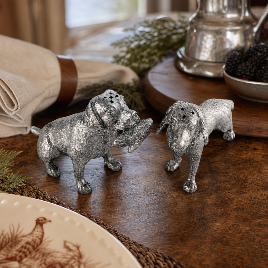 Pewter Hunting Dogs Salt & Pepper Set 7