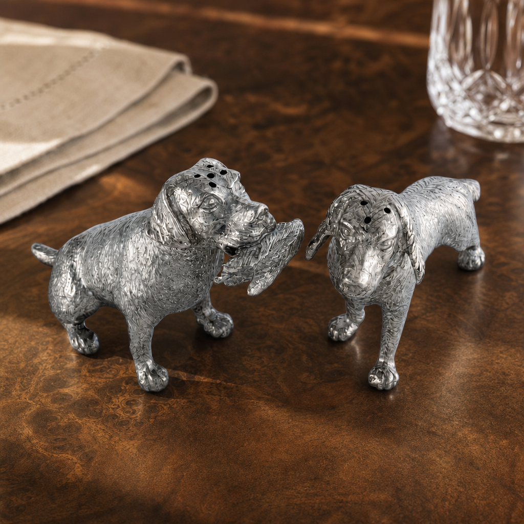 Pewter Hunting Dogs Salt & Pepper Set 3