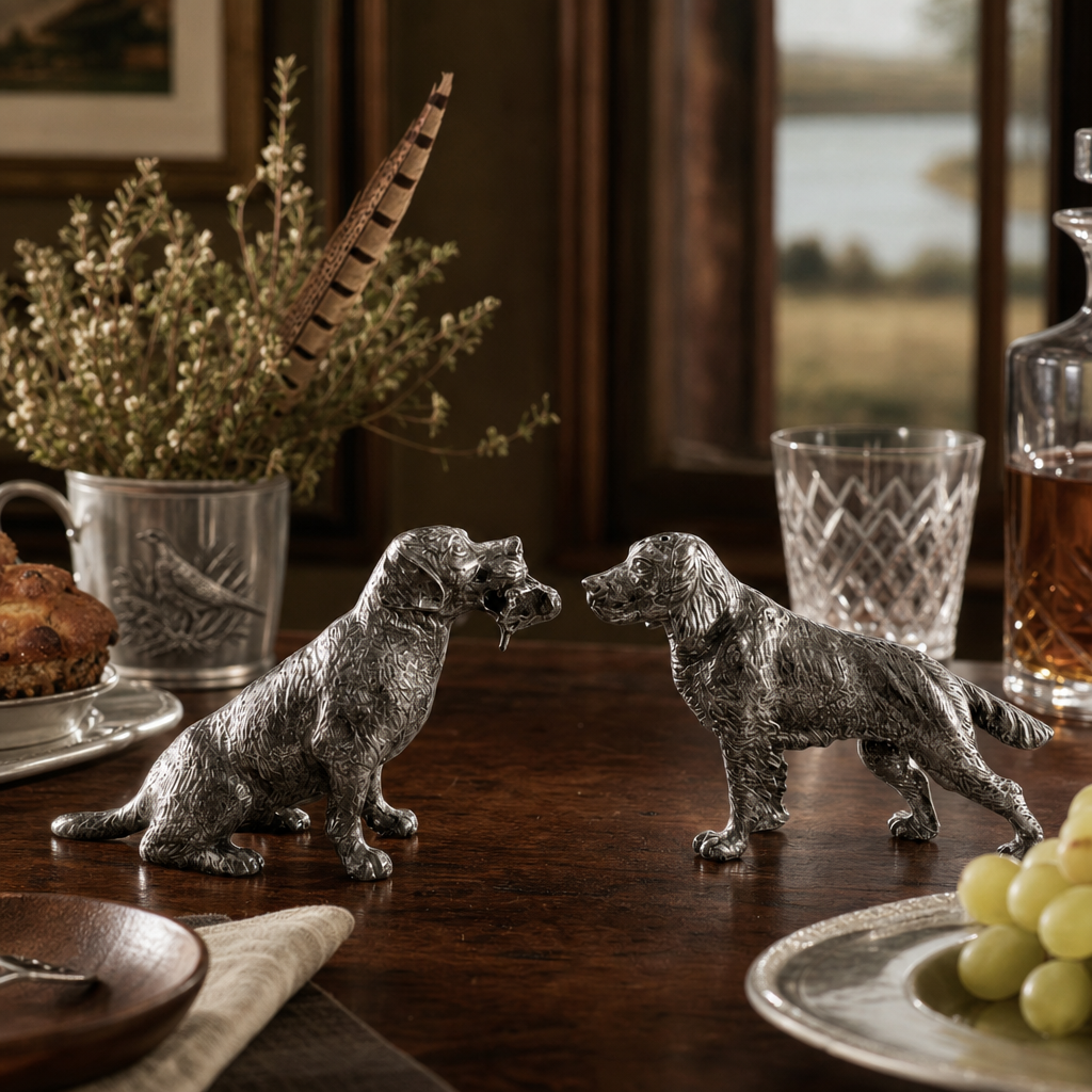 Pewter Hunting Dogs Salt & Pepper Set 8
