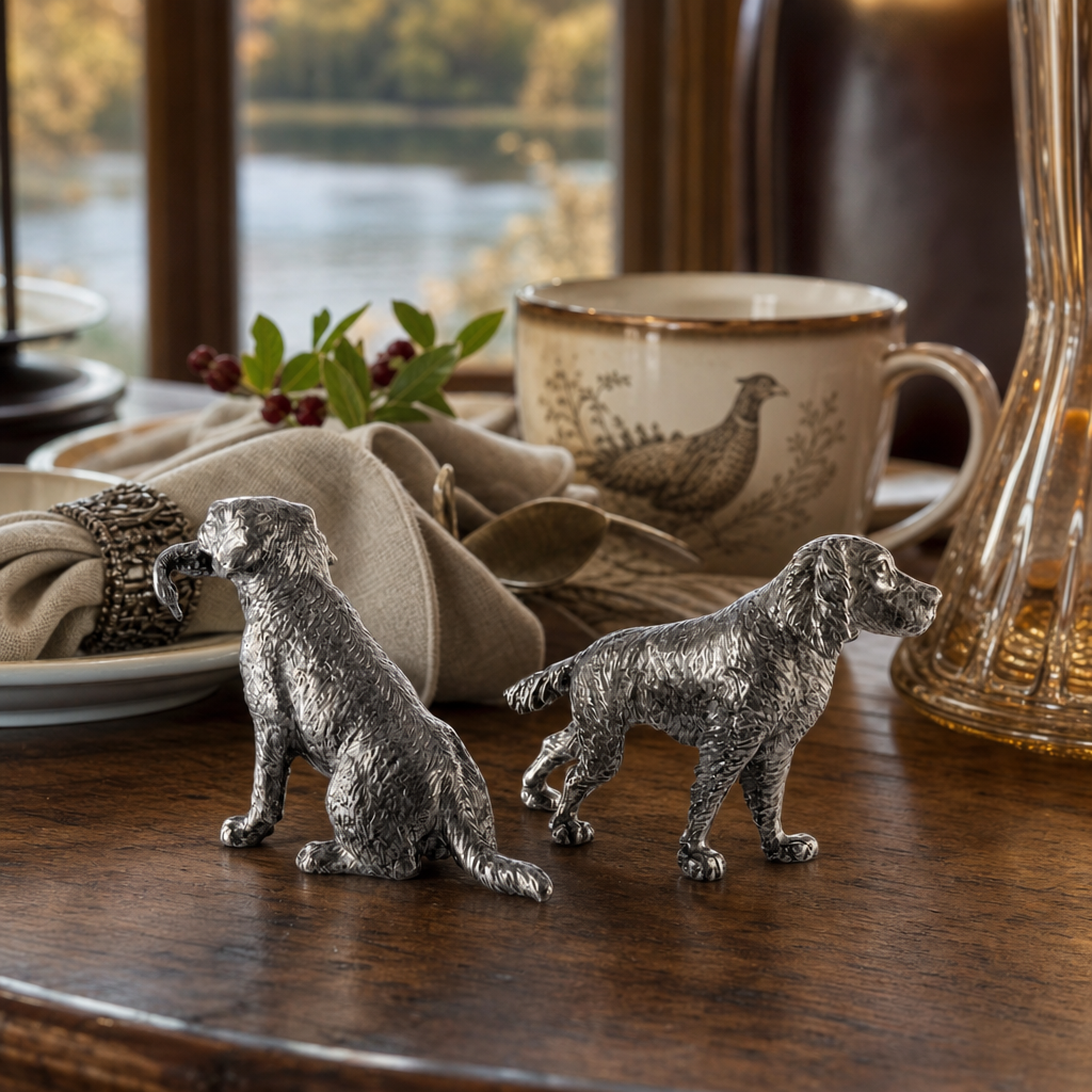 Pewter Hunting Dogs Salt & Pepper Set 9