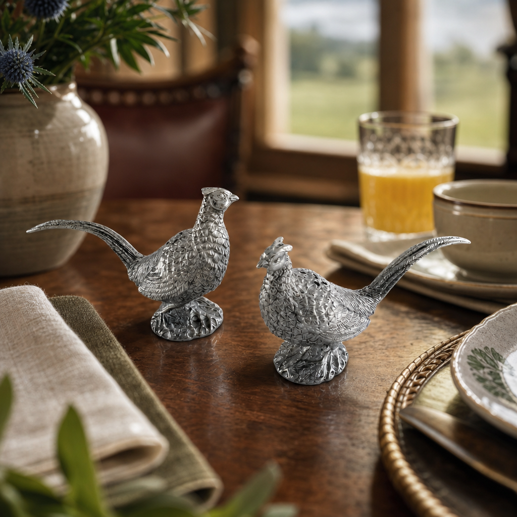 Pewter Pheasants Salt & Pepper Set 6