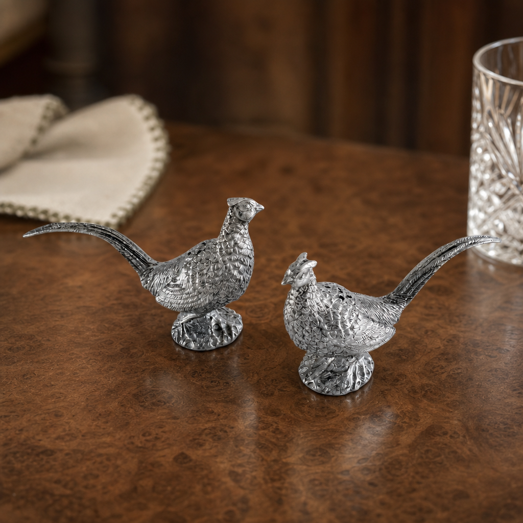 Pewter Pheasants Salt & Pepper Set 3
