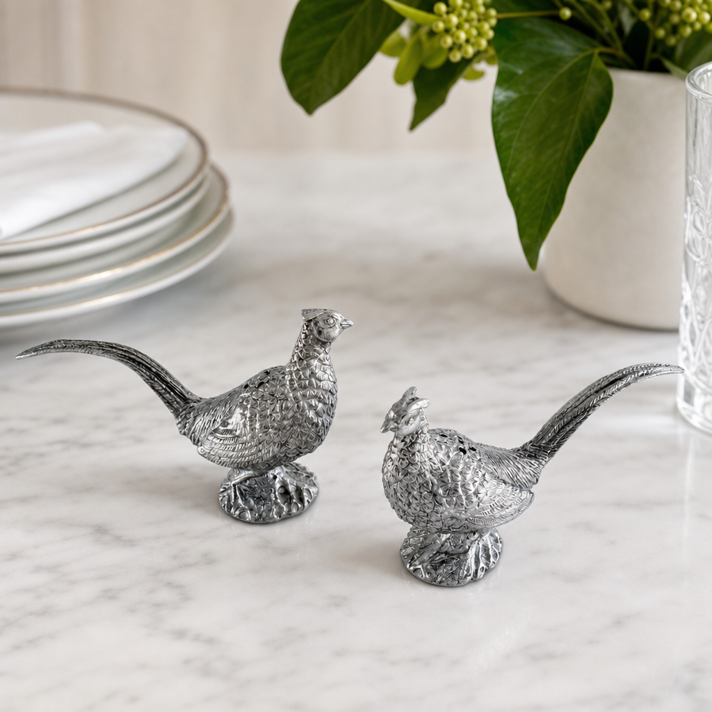Pewter Pheasants Salt & Pepper Set 9