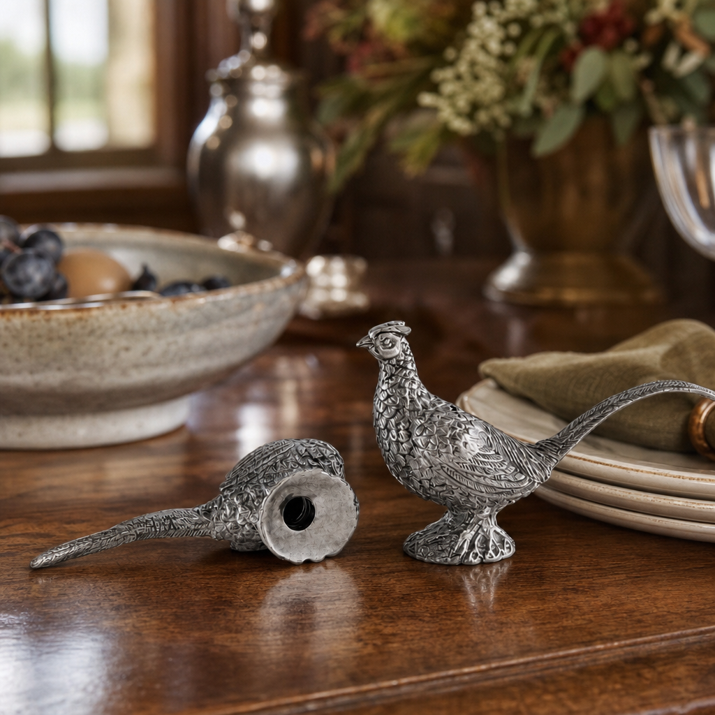 Pewter Pheasants Salt & Pepper Set 7