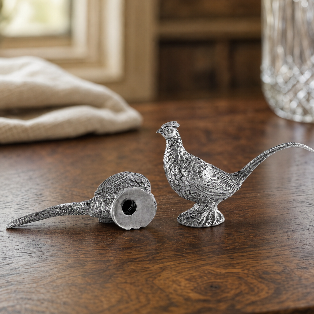 Pewter Pheasants Salt & Pepper Set 4
