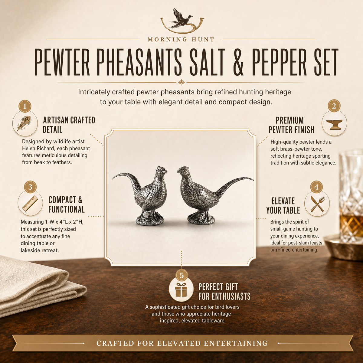 Pewter Pheasants Salt &amp; Pepper Set 1