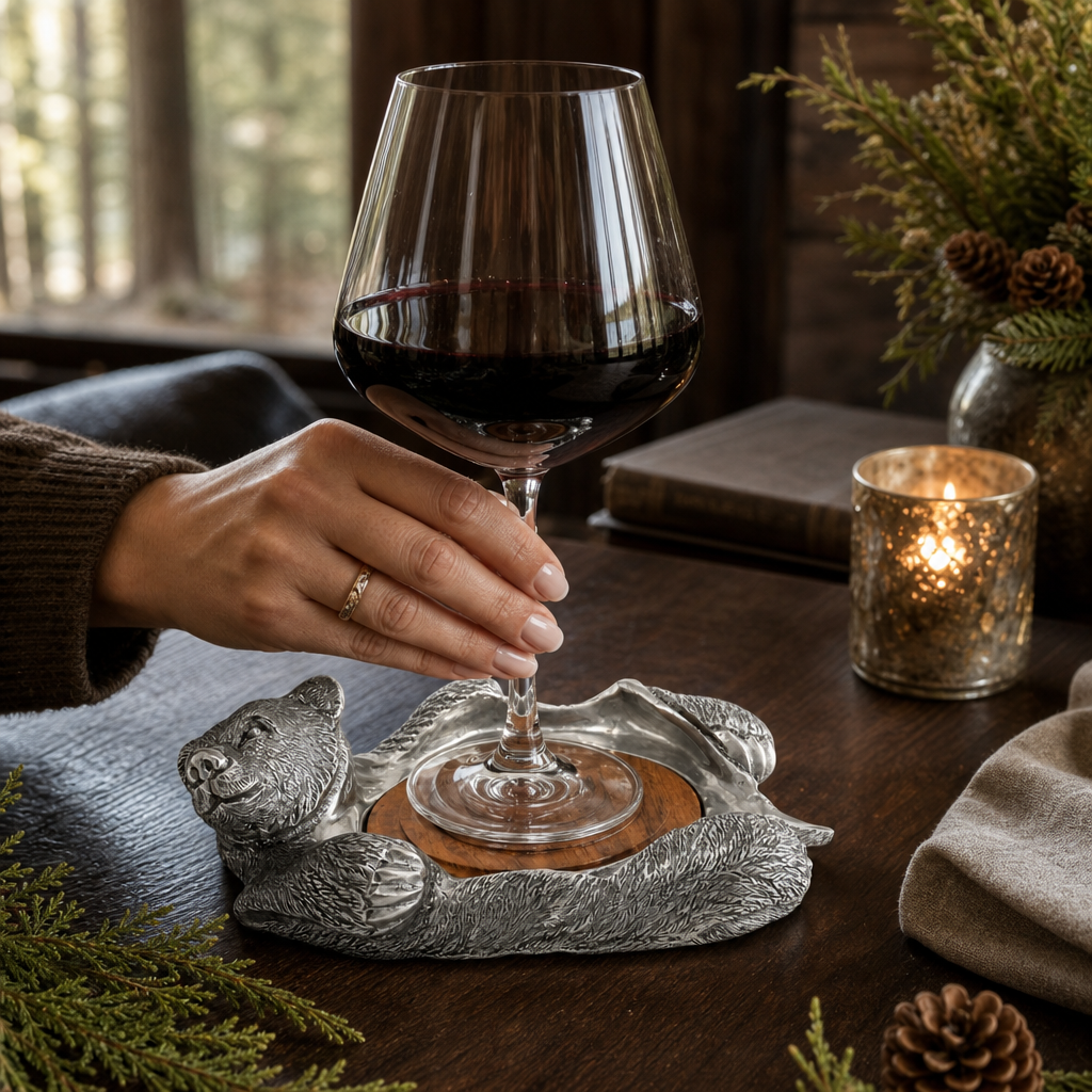 Pewter Bear Rug Wine Coaster 6