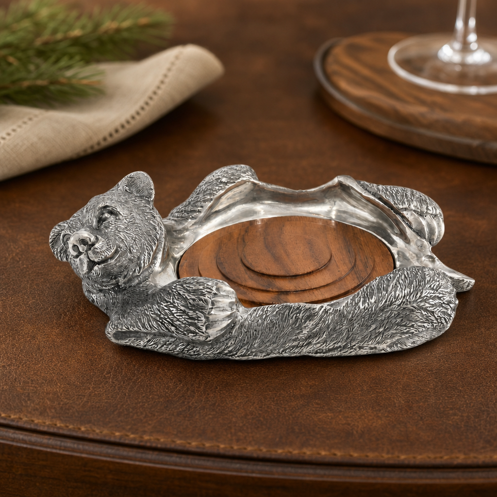 Pewter Bear Rug Wine Coaster 2