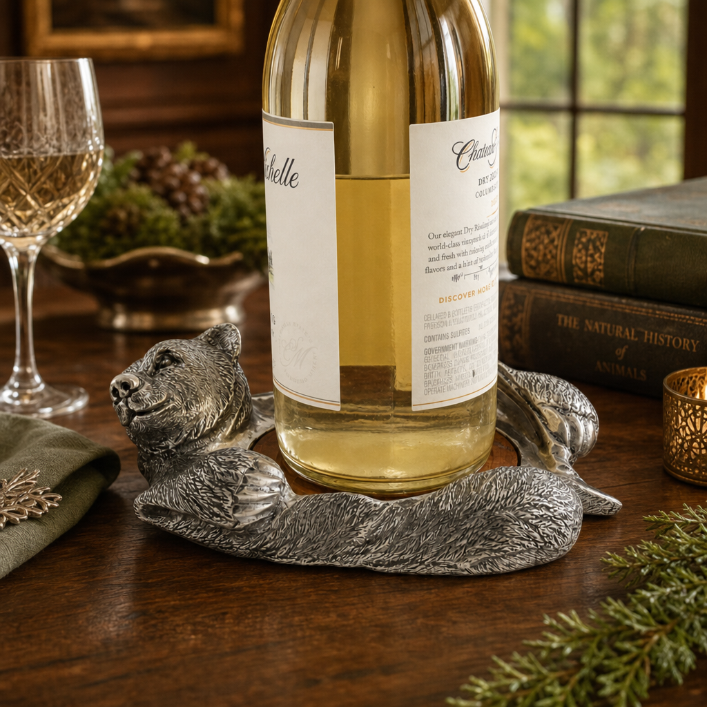 Pewter Bear Rug Wine Coaster 7