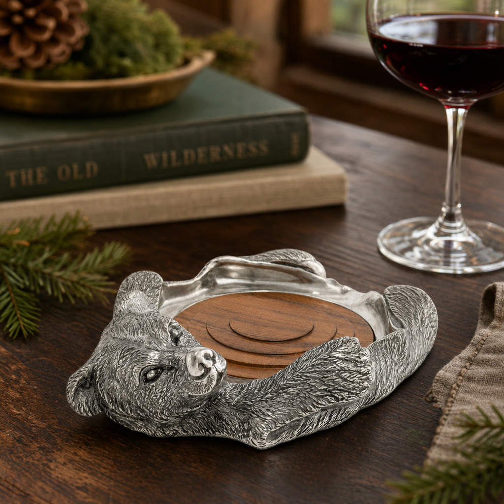 Pewter Bear Rug Wine Coaster 8