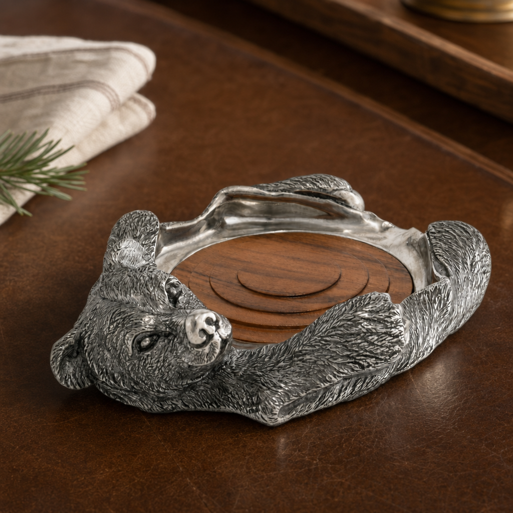 Pewter Bear Rug Wine Coaster 4