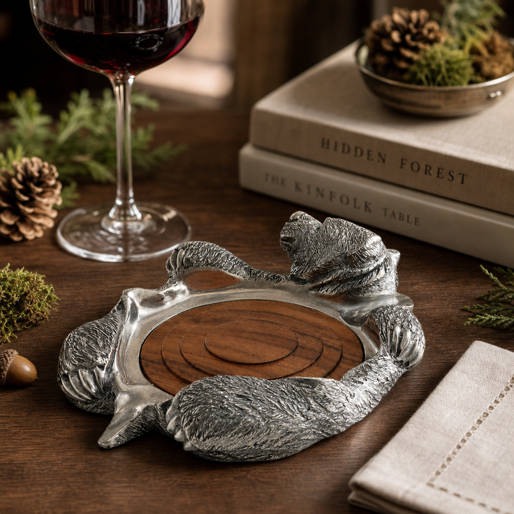 Pewter Bear Rug Wine Coaster 9