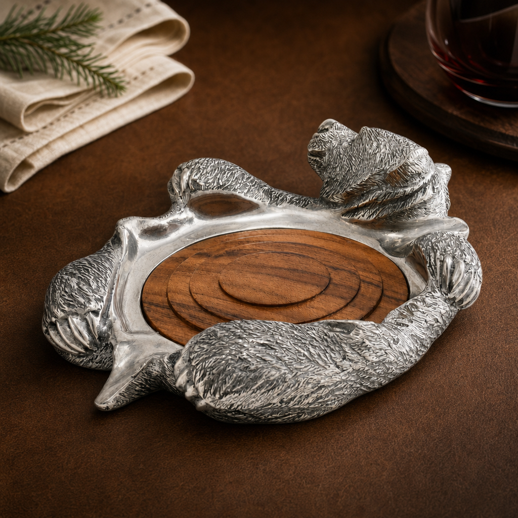 Pewter Bear Rug Wine Coaster 5
