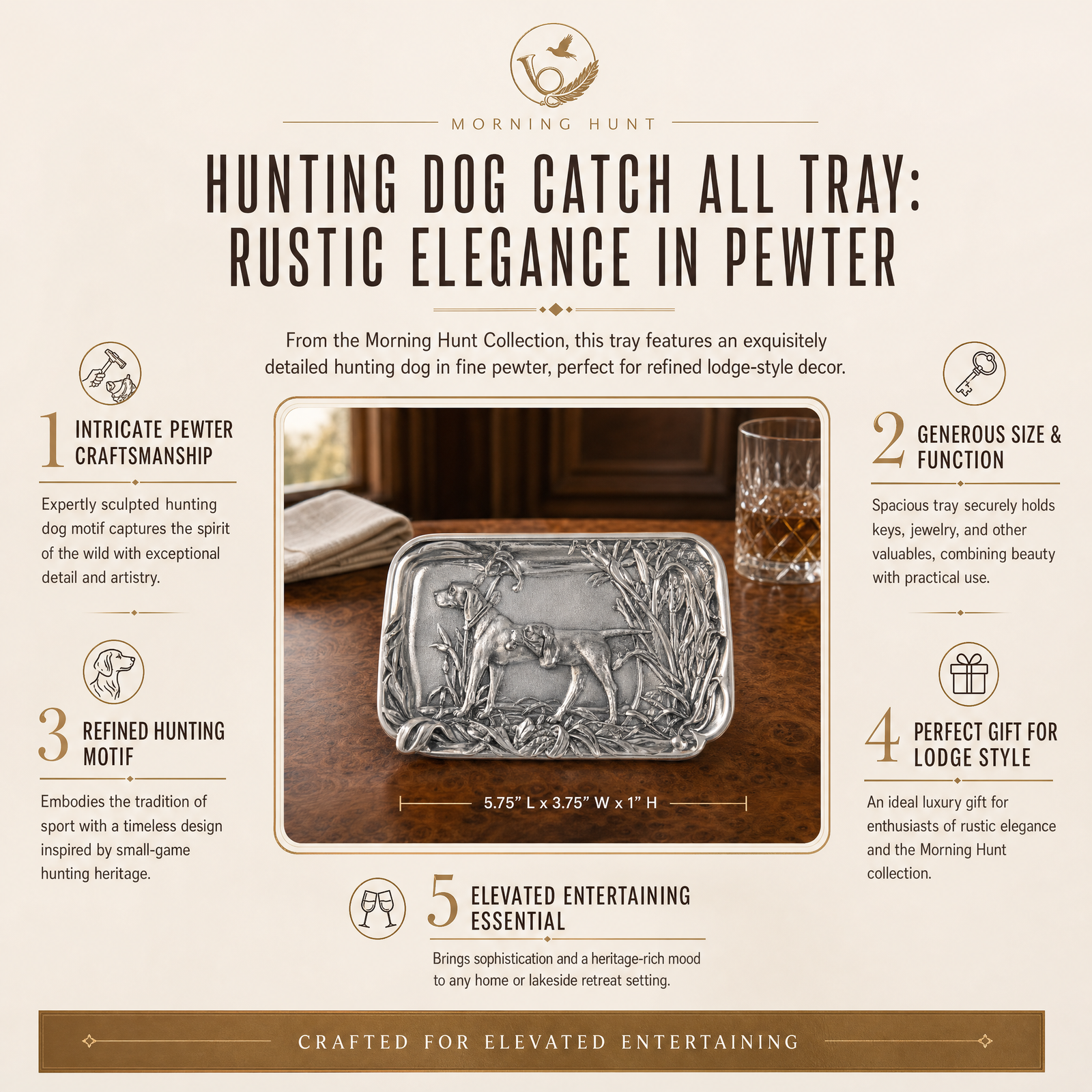 Hunting Dog Catch All Tray: Rustic Elegance in Pewter